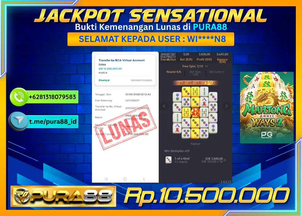 PURA88 JACKPOT MAHJONG WAYS 2 Rp 10.500.000,- LUNAS